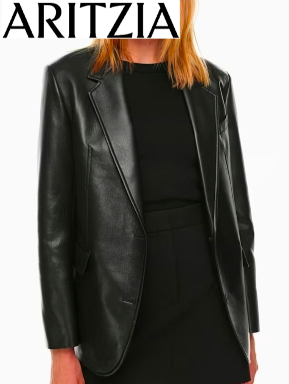 Aritzia Babaton Black Faux Leather Agency Blazer Jacket - Picture 2 of 16